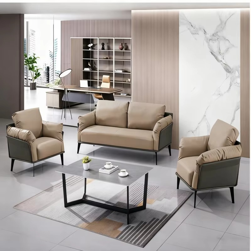 Office Furniture Luxury - Moderne minimalistische PU lederen kantoorbankset, zakelijke