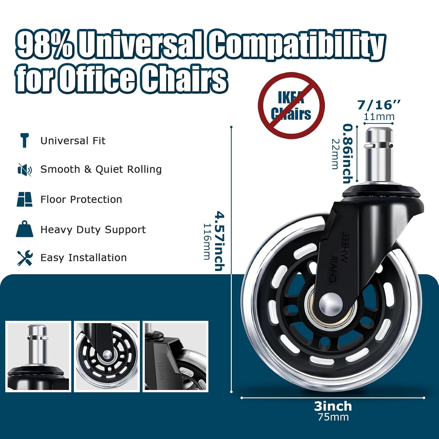 3 inch bureaustoelwielen set v - Office Furniture Solutions recensie en prijs